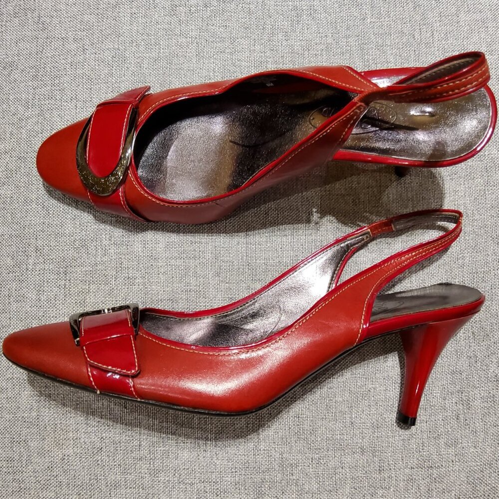 Circa Joan & David Womens Red Leather Heels Slingback Pumps Shoes Size 6M
